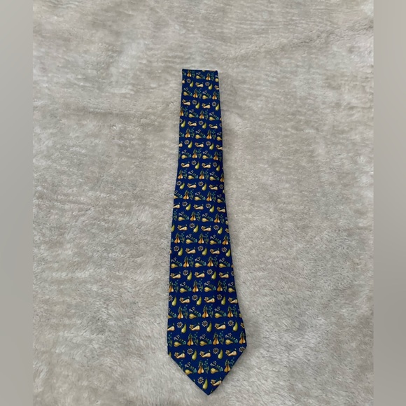 Salvatore Ferragamo Other - Salvatore Ferragamo Mens Silk Neck‎ Tie Pear Fruit Print Blue